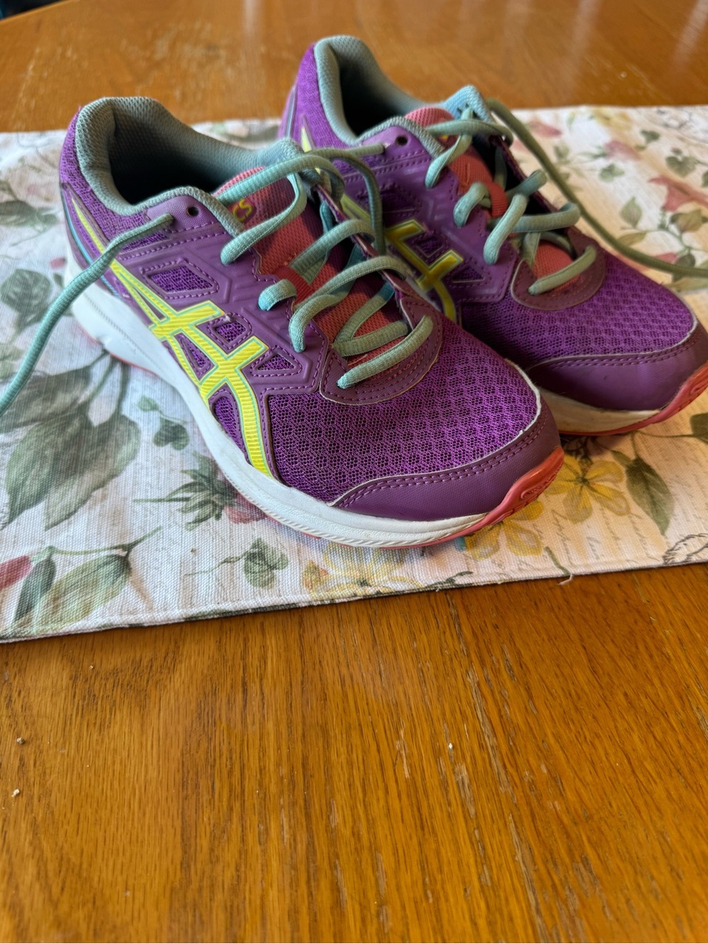 Asics Purple and Yellow Girls' Athletic Sneakers